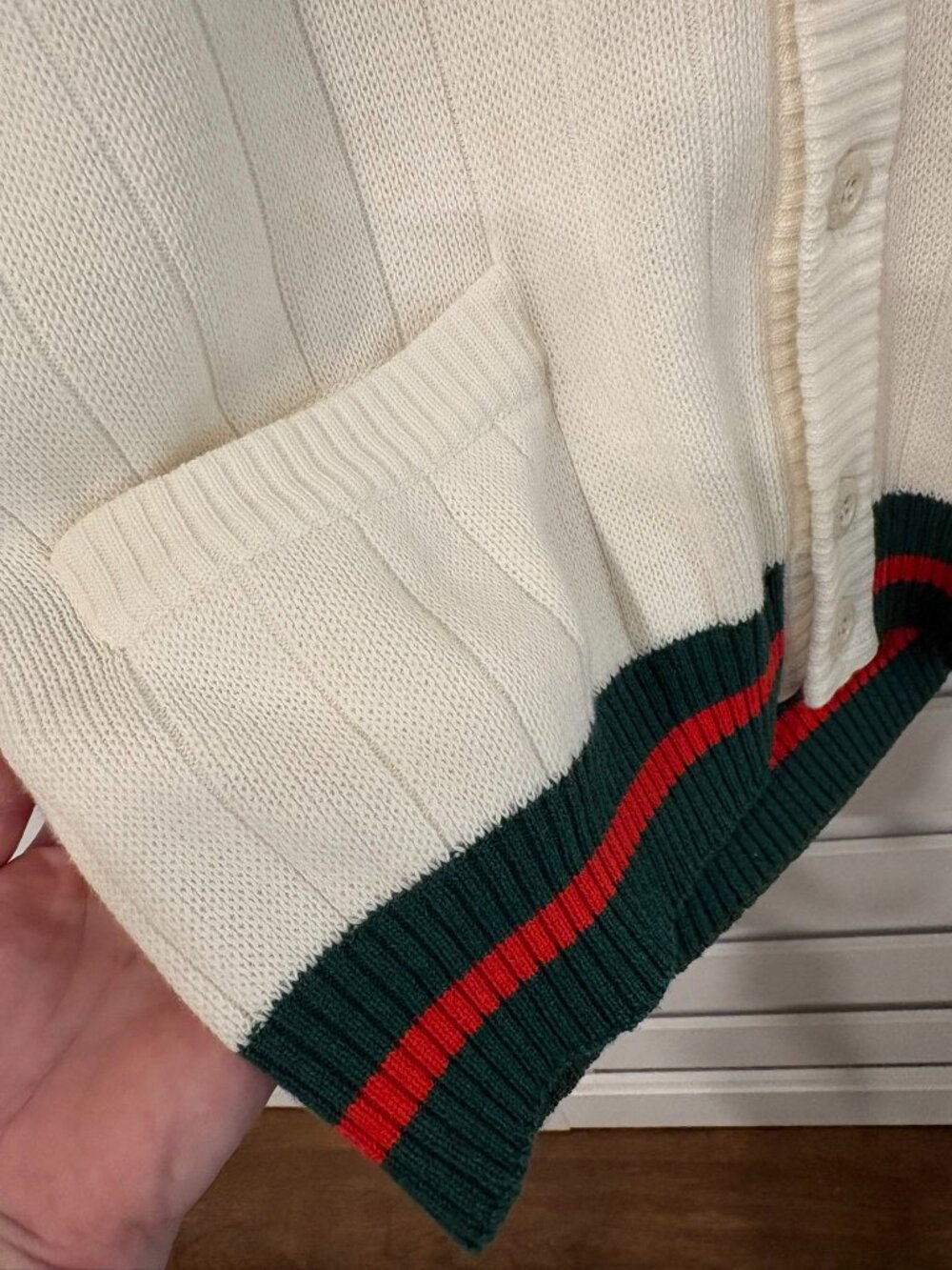Vintage Gucci Cardigan Academia Green Red Web Stripe Oversized - Picture 10 of 11
